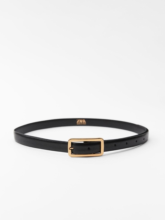 Zara Accessories - Zara Black Skinny Belt with Gold Buckle
